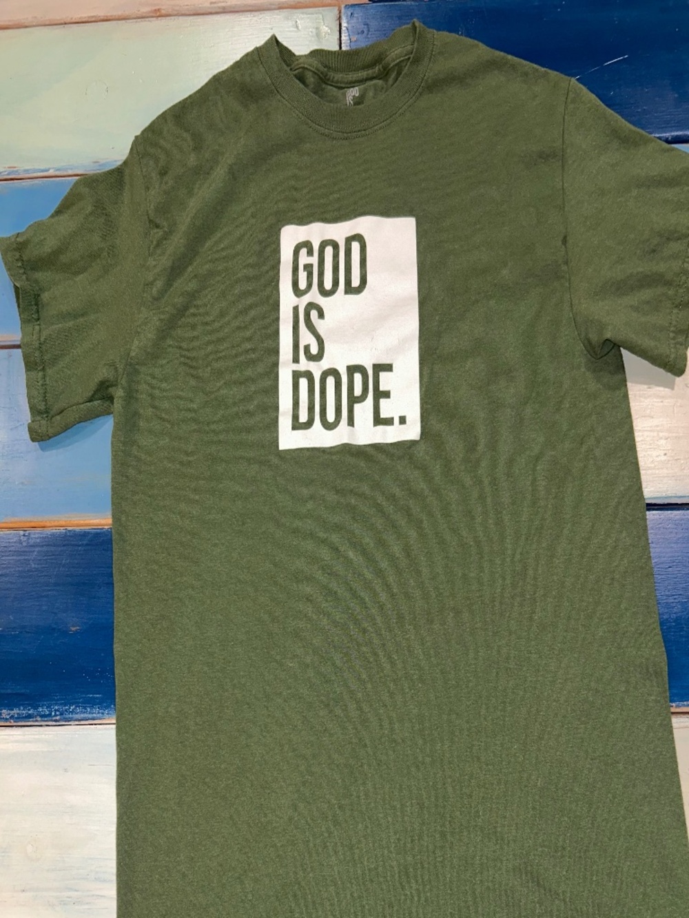 God Is Dope Olive Green Graphic Tee Unisex Size M